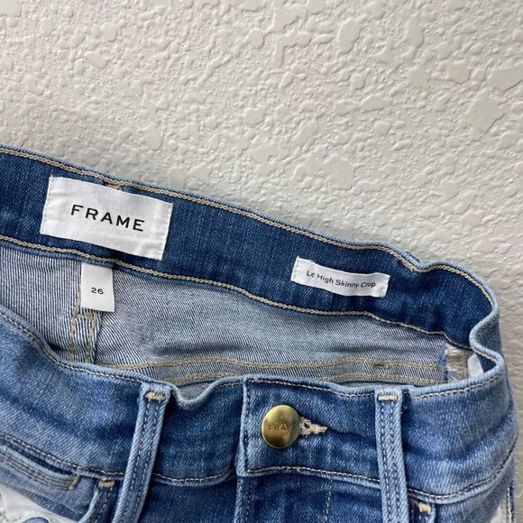 Frame Le High Skinny Crop Organic Stretch Distressed Denim Blue Jeans Womens 26 - Picture 2 of 6